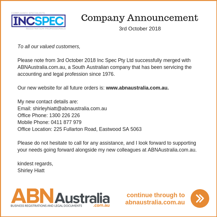 IncSpec Announcement